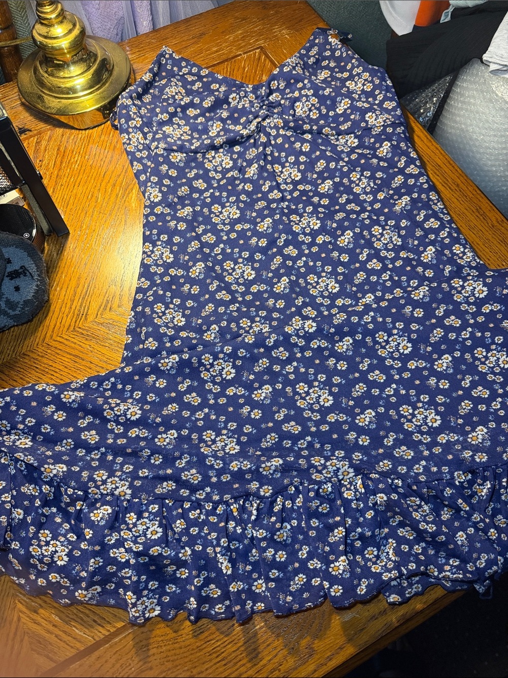 Navy Floral Midi Skirt with Ruffle Hem